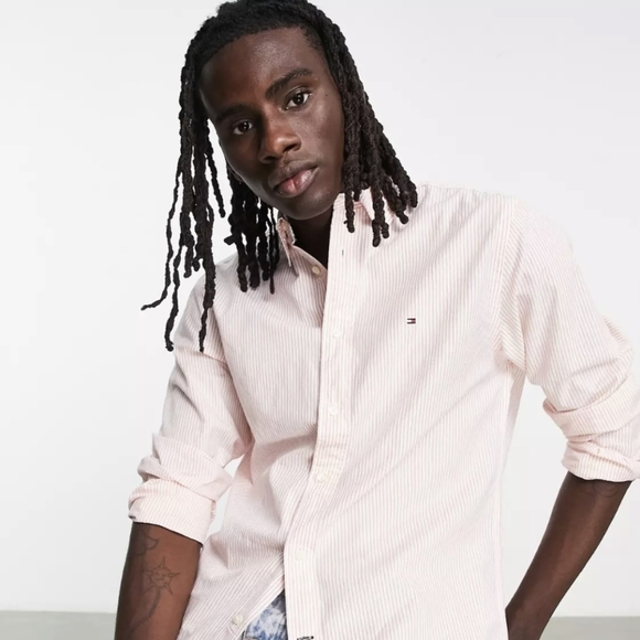 MEN’S Tommy Hilfiger Button Up Shirt Pink White Striped. Size XL classic fit - Picture 1 of 5